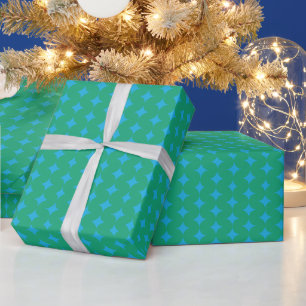 Mid Century Modern Geometrische Sterne Grün Blau Geschenkpapier
