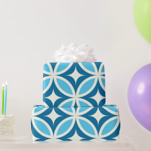 Mid Century Modern Geometrisches Muster Blau Geschenkpapier