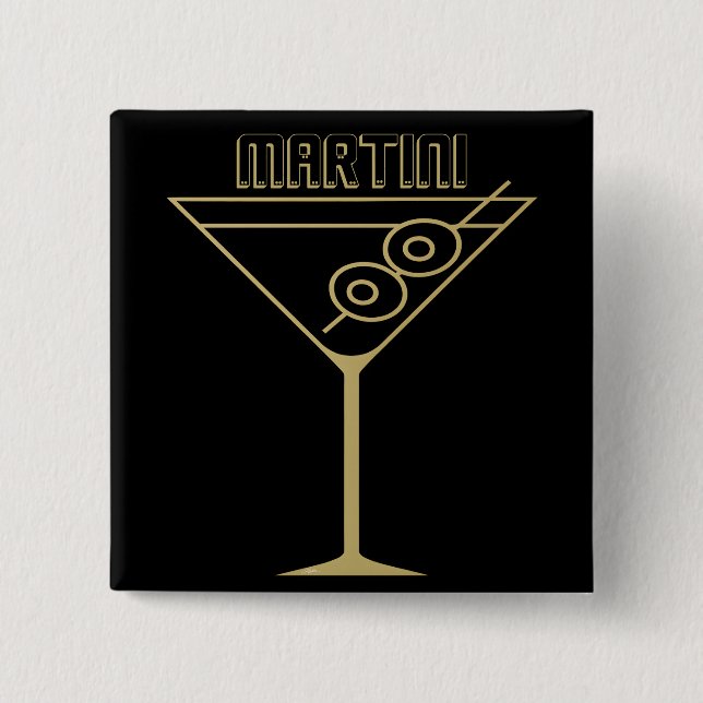 Mid Century Modern Gold 2 Olive Martini auf Deutsc Button (Vorderseite)