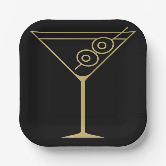 Mid Century Modern Gold 2 Olive Martini Pappteller (Vorderseite)