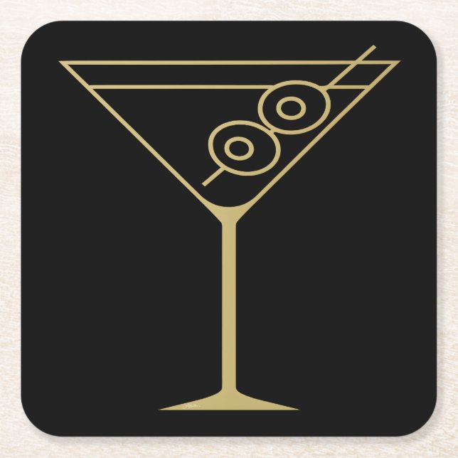 Mid Century Modern Gold 2 Olive Martini Rechteckiger Pappuntersetzer (Vorderseite)