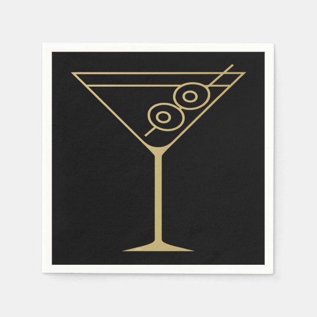 Mid Century Modern Gold 2 Olive Martini Serviette (Vorderseite)