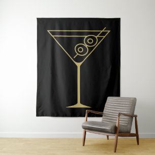 Mid Century Modern Gold 2 Oliven Martini Wandteppich