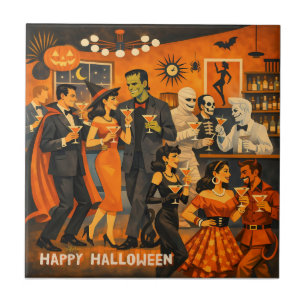 Mid Century Modern Halloween Martini-Party Fliese