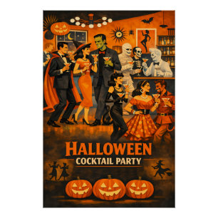 Mid Century Modern Halloween Martini-Party Poster