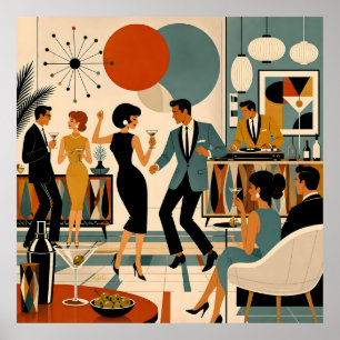Mid Century Modern Hip Martini Tanzparty Poster