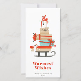 Mid-century Modern Illustrated Christmas Sled Feiertagskarte