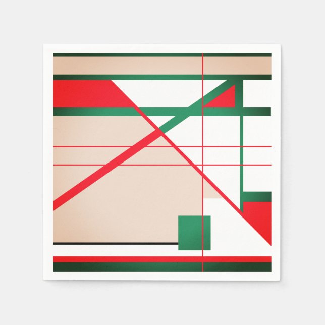 MId Century Modern in Red Green auf White Beige Serviette (Vorderseite)
