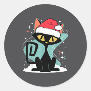 Mid Century Modern Katze Weihnachtsmann Hut Weihna Runder Aufkleber