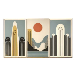 Mid Century Modern Kunst Bergsee Sonnenaufgang Fotodruck