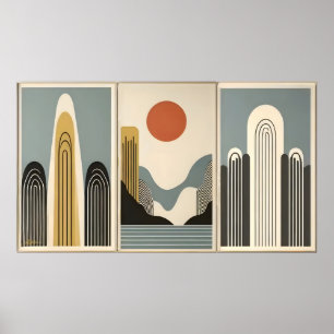 Mid-Century-Modern-Kunst Bergsee Sonnenaufgang Poster