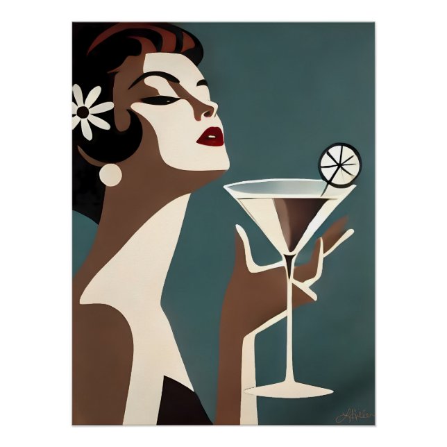Mid Century Modern Kunst Die Martini-Diva Poster (Vorderseite)