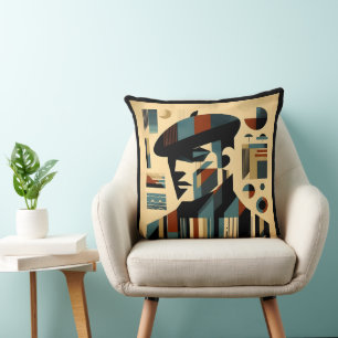 Mid-Century-Modern-Kunst Mann mit Barett Kissen