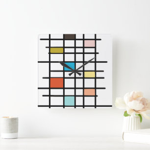 Mid-Century-Modern-Kunstprint Quadratische Wanduhr