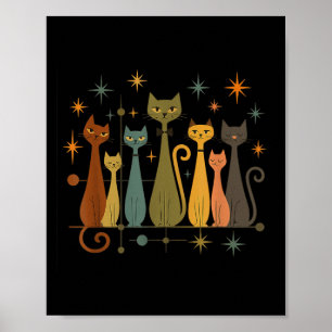 Mid-century Modern Look Atomic Age 50er 60er Katze Poster
