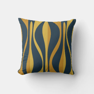 Mid-Century-Modern-Lounge Navy Senf Muster Kissen
