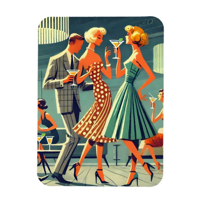 Mid Century Modern Martini Dance Cocktail Party Magnet (Vertikal)