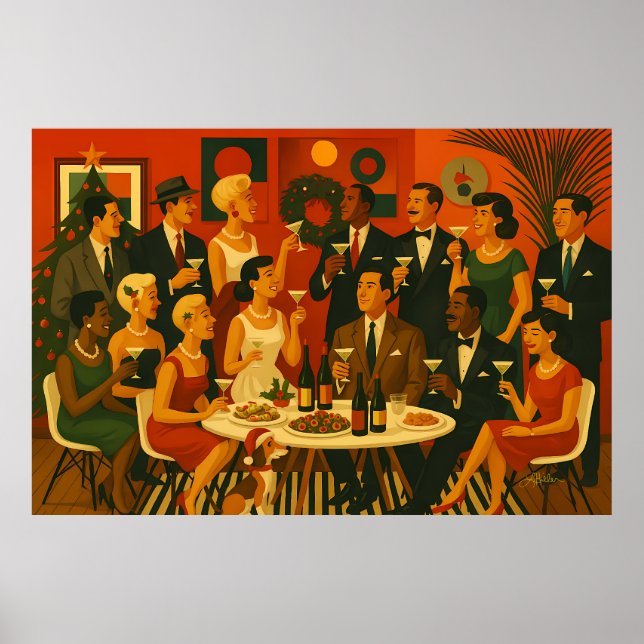 Mid Century Modern Martini Intellectuals Christmas Poster (Vorne)