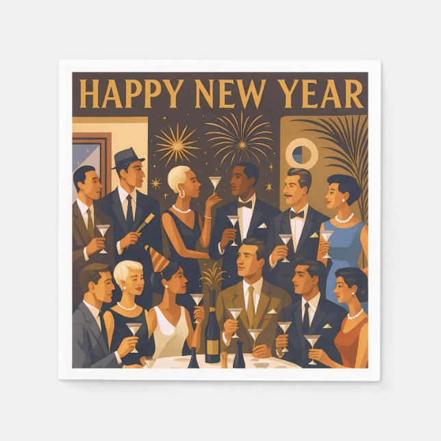 Mid Century Modern Martini Intellectuals New Year Serviette (Vorderseite)
