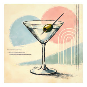 Mid Century Modern Martini Pastell Minimalistische Fotodruck