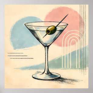 Mid Century Modern Martini Pastell Minimalistische Poster