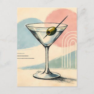 Mid Century Modern Martini Pastell Minimalistische Postkarte