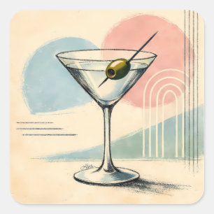 Mid Century Modern Martini Pastell Minimalistische Quadratischer Aufkleber