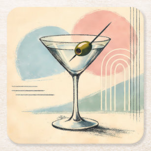 Mid Century Modern Martini Pastell Minimalistische Rechteckiger Pappuntersetzer