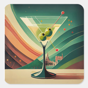Mid Century Modern Martini Reise Kathedrale Aussic Quadratischer Aufkleber