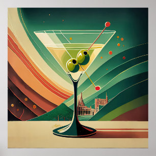 Mid Century Modern Martini Reise Kathedralenblick Poster