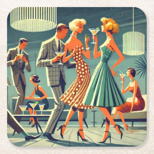 Mid Century Modern Martini Tanz Cocktailparty Rechteckiger Pappuntersetzer