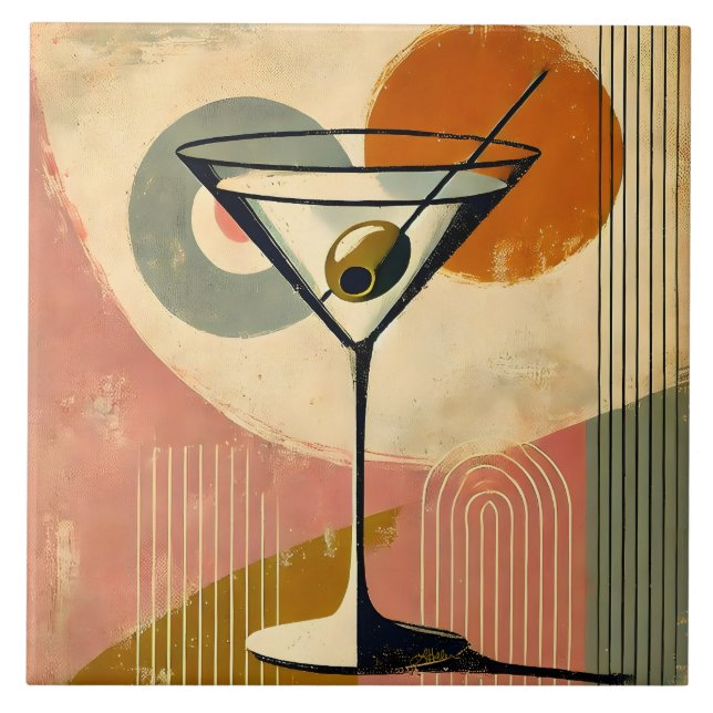 Mid Century Modern Minimalist Art Martini Fliese (Vorderseite)