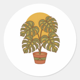 Mid Century Modern Monstera Blatt Pflanze Grafik S Runder Aufkleber