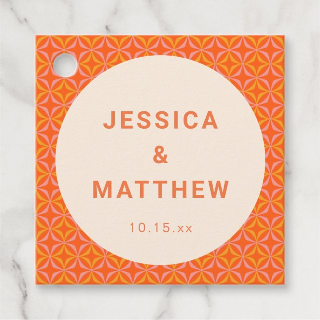 Mid Century Modern Orange Geometric Custom Wedding Geschenkanhänger (Vorderseite)