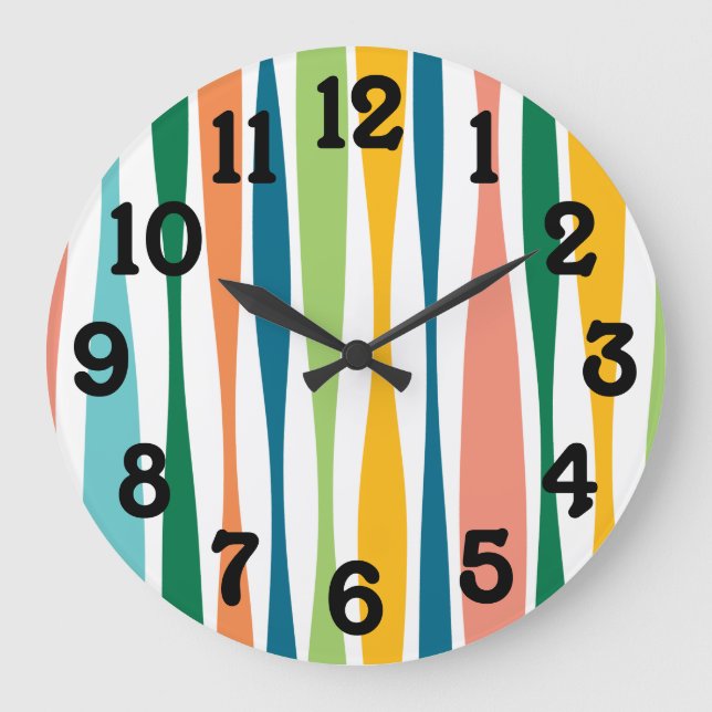 Mid Century Modern Orange Lime Retro Stripes Große Wanduhr (Vorderseite)