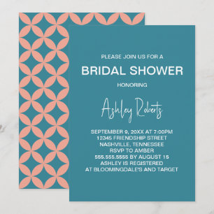 Mid-Century Modern Pfirsich & Blau Mod-Brautparty Einladung