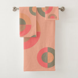 Mid-Century Modern Pfirsich und Olive Badhandtuch Set