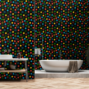 Mid century modern polka dot black peel and stick tapete