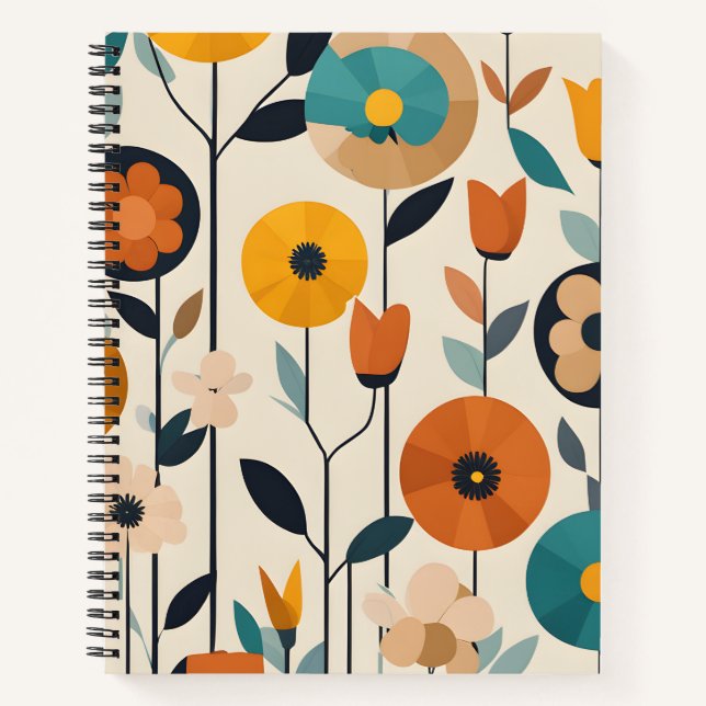 Mid-Century Modern Pop Art Colorful Flowers Notizbuch (Vorderseite)
