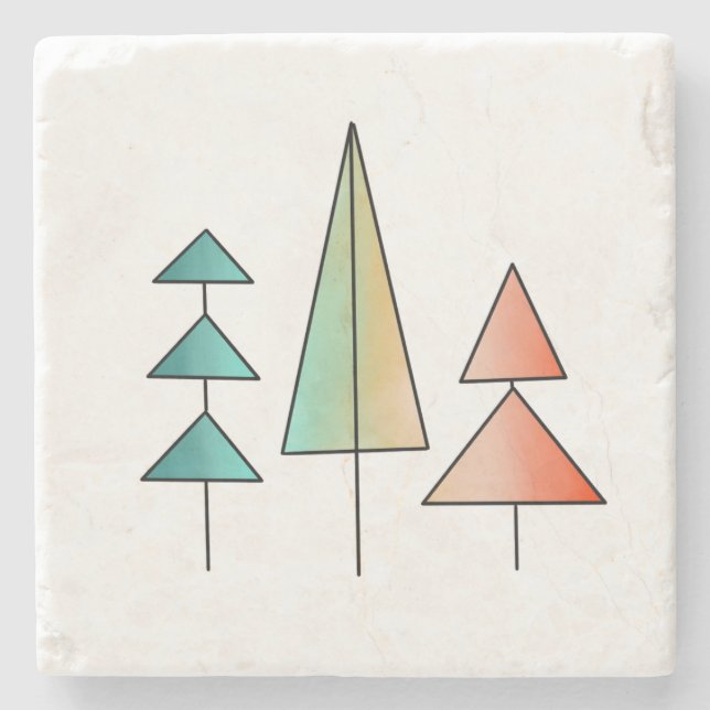 mid century modern rainbow trees blush teal simple steinuntersetzer (Vorderseite)