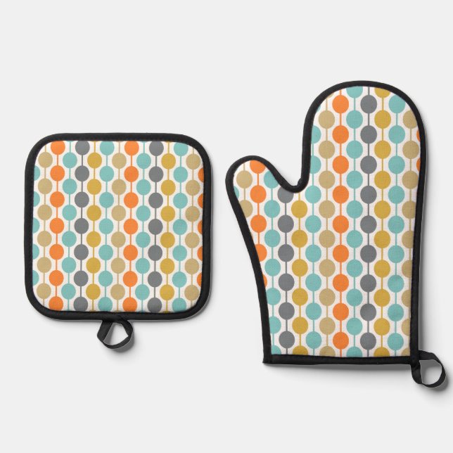Mid-Century Modern Retro Geometric Circles Pattern Ofenhandschuh & Topflappen-Set (Vorderseite)