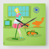 Mid Century Modern Retro Housewife Wall Clock
