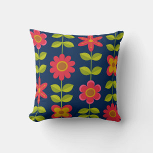 Mid Century Modern rote Blumen mit Blättern    Kissen