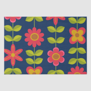 Mid Century Modern rote Blumen mit Blättern   Seidenpapier