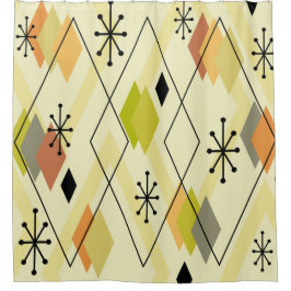 Mid Century Modern Scattered Diamonds Chartreuse Duschvorhang