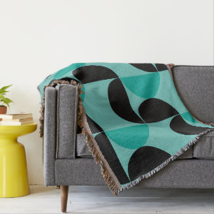 Mid-Century Modern Schwarz und Minzgrün Wurf Decke