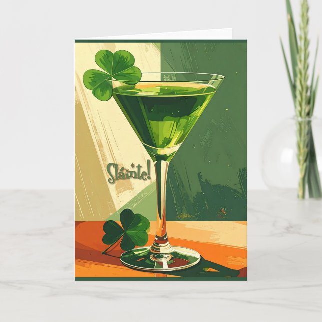 Mid Century Modern Shamrock Martini Sláinte!  Karte (Vorderseite)