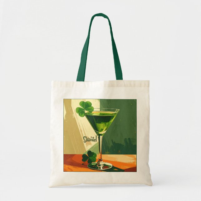 Mid Century Modern Shamrock Martini Sláinte!  Tragetasche (Vorne)
