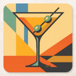 Mid Century Modern Sonnenaufgang Bauhaus Martini Rechteckiger Pappuntersetzer