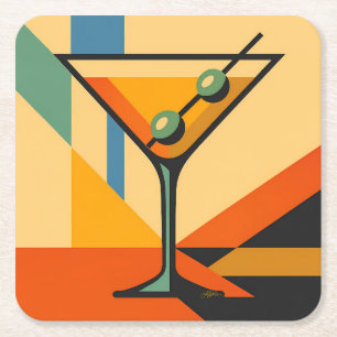Mid Century Modern Sonnenaufgang Bauhaus Martini Rechteckiger Pappuntersetzer